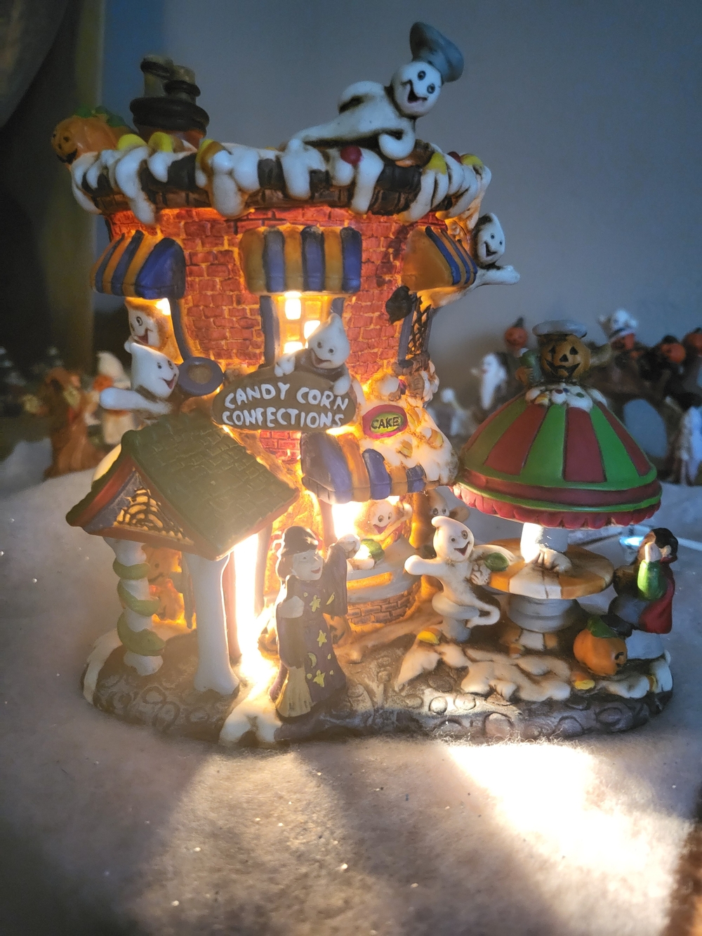 Vintage Halloween Village "Candy Corn Confections" Light-Up Shop
